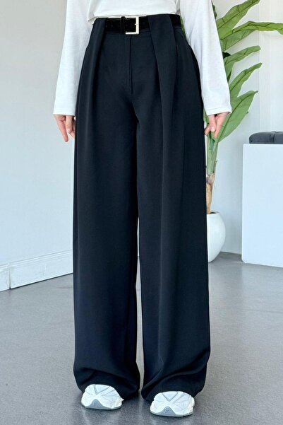 Hazamoda Taba Kmr Detailed Palazzo Pants Black