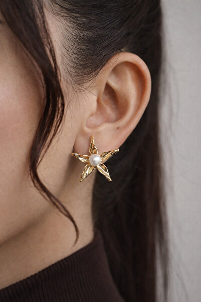 uğurlu dükkan Gold Pearl Starfish Earrings