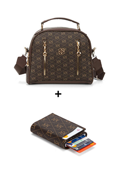 Newish Polo Women's Patterned Daily Crossbody Bag – Black with Gold Zipper De...