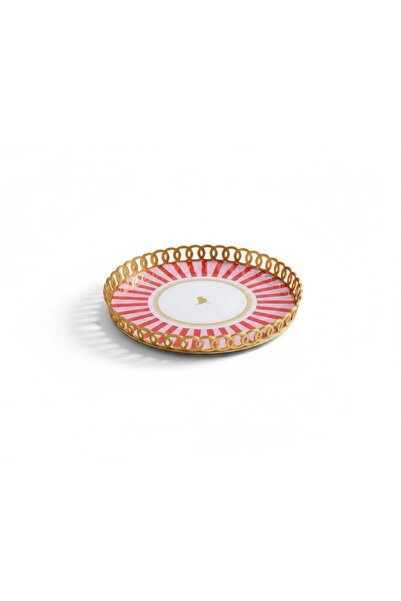 DEVADA HOME Pera Kırmızı Kuş Desenli Gold Tepsi Şık Sunum Tepsisi Özel Davet ...