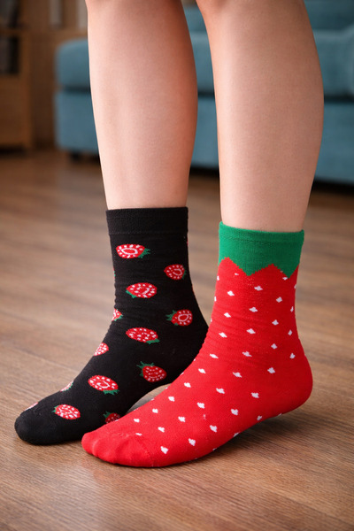 uğurlu dükkan Red Black Mixed Strawberry Socks 36 44