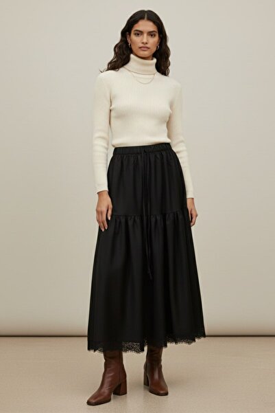 Puane Women's Skirt with Lace Detail and Elastic Waist 18292