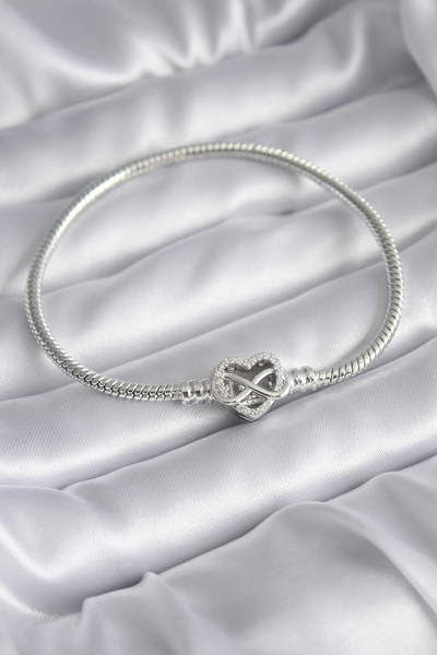 Clariss Harmonyaura Brass Silver Color Zircon Stone Heart Infinity Model Char...