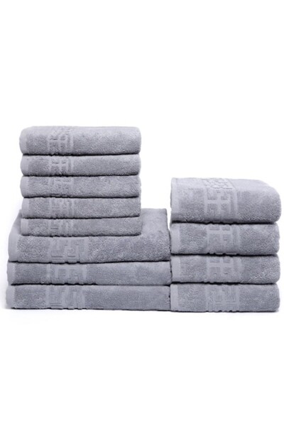 Plush Set of 12 Towels for Hands/Face/Body, 100% Cotton, 550 g/m², Gray