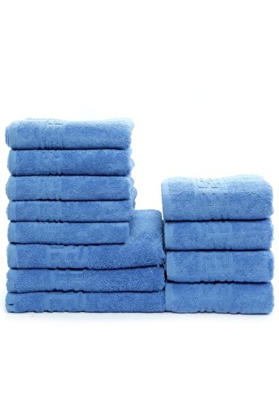 Plush Set of 12 Towels for Hands/Face/Body, 100% Cotton, 550 g/m², Light Blue