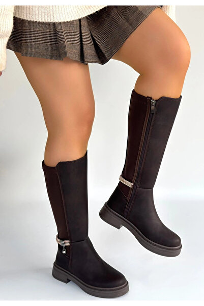 TH COLLECTİON Mojja Brown Nubu Boots - 36