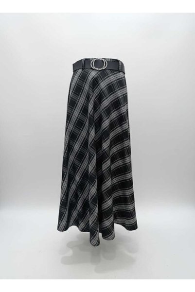 MİHRİZAR Premium Quality Plaid Women's Skirt with Belt Detail
