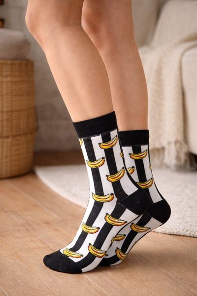 uğurlu dükkan Black and White Banana Patterned Socks 36-44