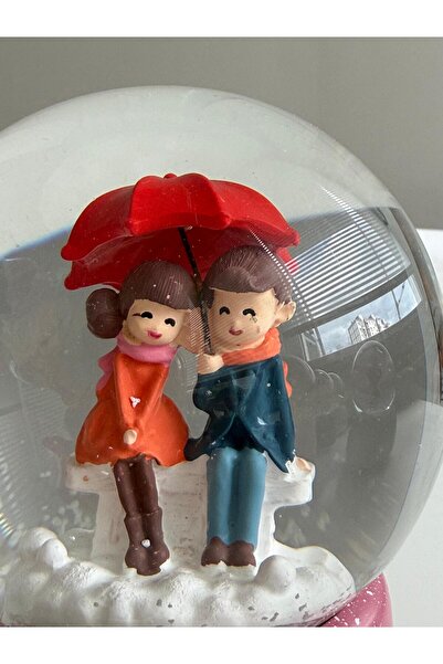 Bumelo Şemsiyeli Kız ve Erkek Büyük Boy Işıklı,Müzikli Püskürtmeli Kar Küresi