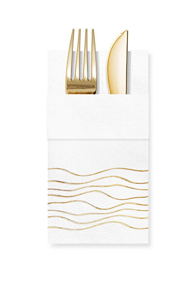 Story 40x40 cm Altın Varak Dalgalı Çizgiler Desenli 16'lı Cepli Beyaz Renkli ...