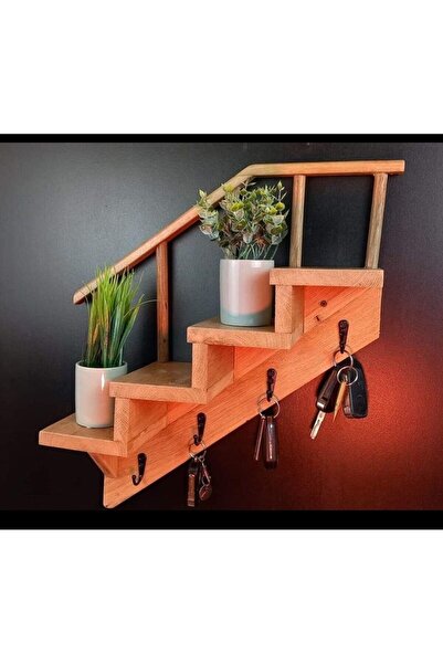 rıfkıdesing Merdiven Tasarımlı Ahşap Duvar Rafı ve Anahtarlık – Dekoratif Ask...