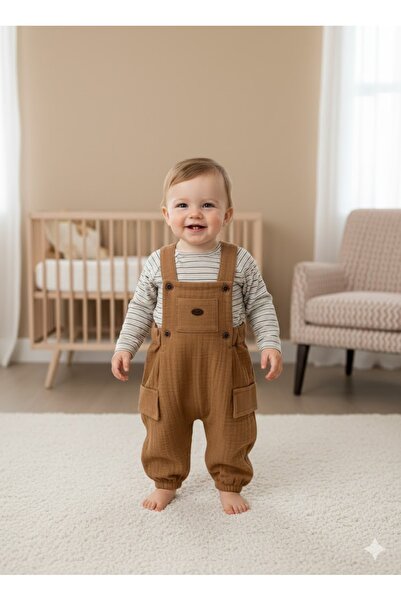 Babydola Комплект гащеризон за момченце, 2 части, ленено градинарско, 100% памук