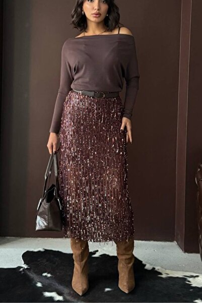 MADAMMERY Tassel Sequin Evening Dress Midi Skirt