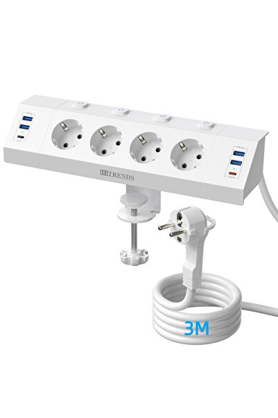 choice2 250V EU 4 3 meters white Eu Multi-plug power strip with desktop clamp...