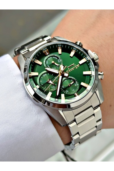 Slazenger Functional Silver-Green 10 Atm Water Resistance Steel Case Men's Wr...