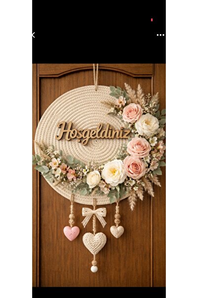 HatesaHome Hasır Supla Kapı Süsü – El Yapımı Hoşgeldiniz Yazılı Çiçekli Bohem...