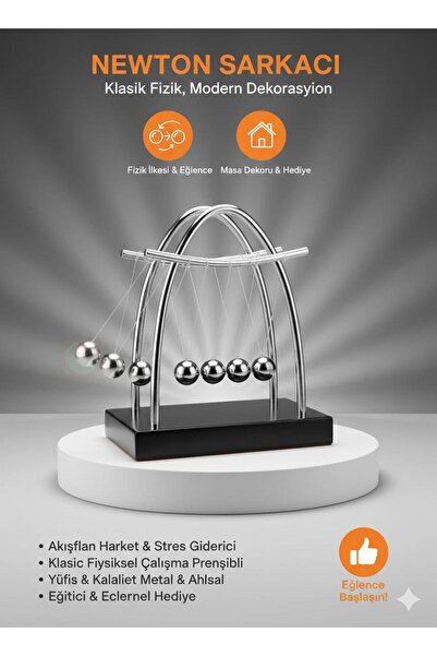 TeknoEser Newton Sarkacı Metal Masa Dekoru | Stres Giderici, Eğitici Fizik Oy...