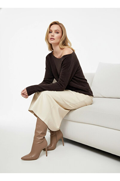 Park Karon Women's Boat Neck Viscose Blended Glitter Knit Sweater 8710Sw.Mng