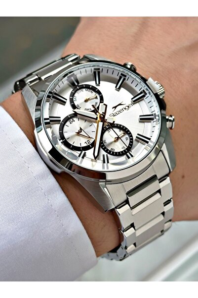 Slazenger Functional Silver 10 Atm Water Resistance Steel Case Men's Wristwat...