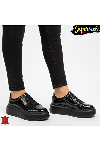 ANGEL BLUE Women's casual shoes made of genuine patent leather with high soles