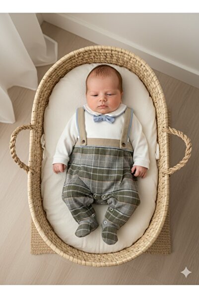 Babydola Baby Boy Romper Salopet Plaid Pattern 100% Cotton One Piece