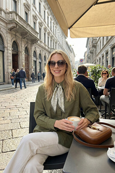 Lela Relaxed Fit Classic Collar Shirt with Scarf Detail and Chest Pocket Shir...