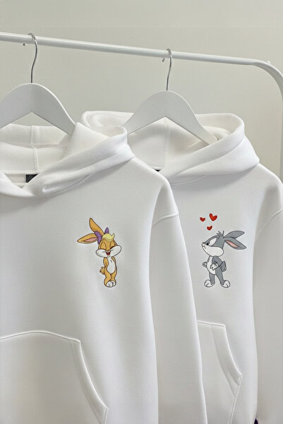 EFFRENATU Bugs Bunny Dear Couple Combination - Printed Oversized Hooded Sweat...