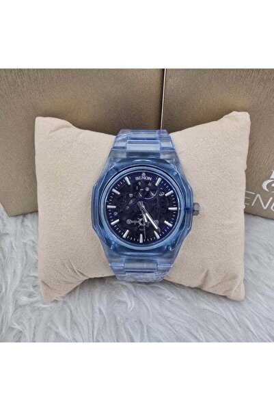 benon Men's Carbon Waterproof Watch with Transparent Strap and Black Dial