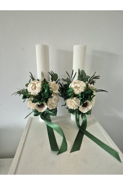 Yellow Tulip Set 2 lumanari cununie/nunta 35 cm realizate cu flori sola nemur...