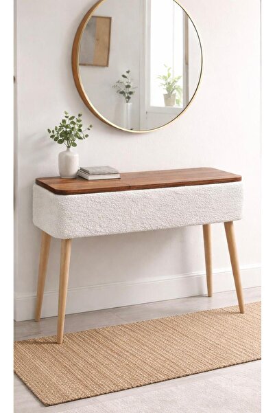 own home Sole Sandıklı Dresuar, Teddy Kumaş Kaplamalı, Ahşap Ayaklı Modern Dr...