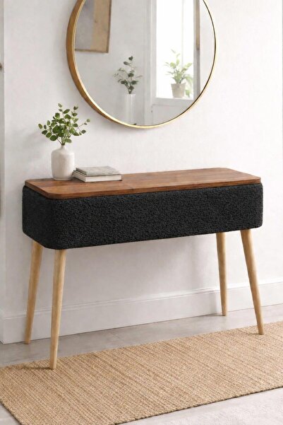 own home Sole Sandıklı Dresuar, Teddy Kumaş Kaplamalı, Ahşap Ayaklı Modern Dr...