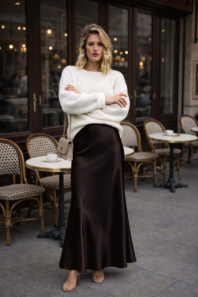 ibeeka Maxi Boy Satin Skirt Navy Blue Color