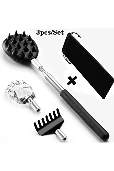 Choice7 مجموعة من 3 قطع من أدوات حك الظهر السوداء القابلة للتمديد على شكل صبا...