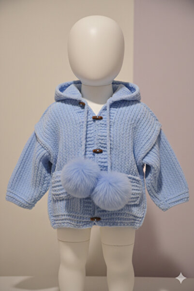 NEAR Hooded Baby Coat with Velvet Wool Knit Pompon Ears – Soft, Warm Winter B...