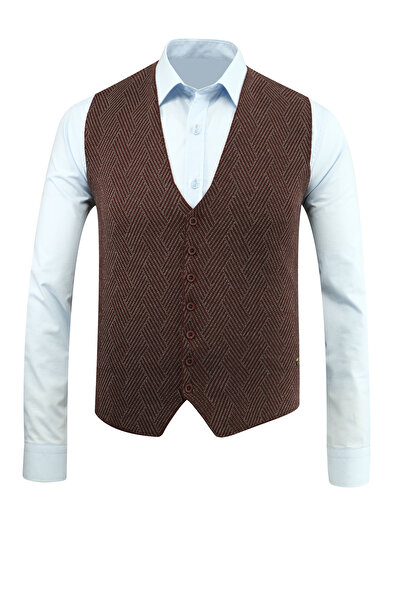 ÇİZGİ Men's Buttoned Vest Without Pockets Patterned Steel Knit Classic Fit