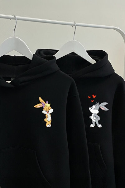 EFFRENATU Bugs Bunny Dear Couple Combination - Printed Oversized Hooded Sweat...