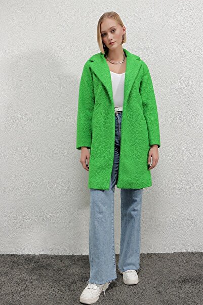 Yasmy Collection معطف نسائي أخضر ذو زر واحد وجيب مزدوج مبطن بختم هرتزl22w-bd ...