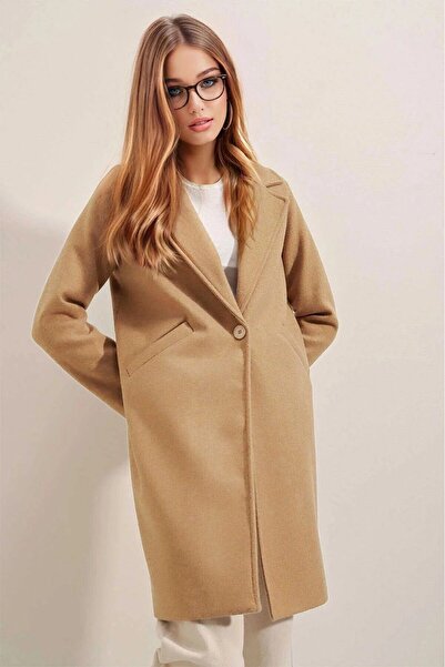 Yasmy Collection معطف نسائي أنيق مبطن بجيبين وذو زر واحد HZL23W-BD190851