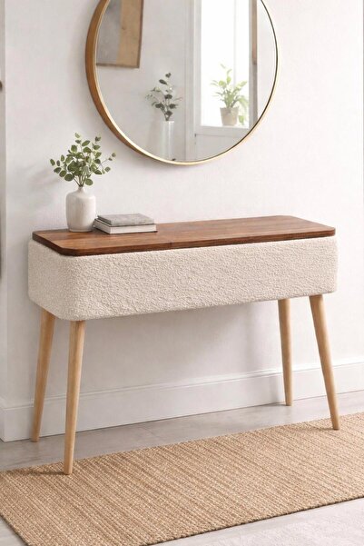 own home Sole Sandıklı Dresuar, Teddy Kumaş Kaplamalı, Ahşap Ayaklı Modern Dr...