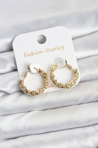 Skygo Brass Gold Color Small Serrated Ring Model Women's Earrings - Tj-Bkp11605