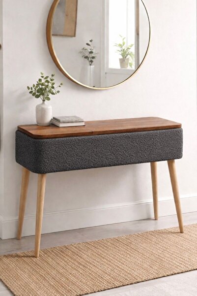 own home Sole Sandıklı Dresuar, Teddy Kumaş Kaplamalı, Ahşap Ayaklı Modern Dr...