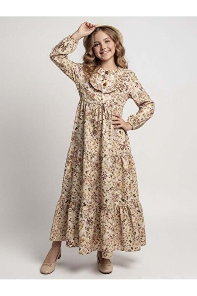 Giyinse فستان جونكا المخملي للفتيات باللون البني