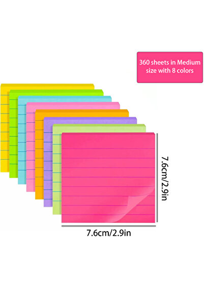 Choice3 ملاحظات لاصقة متوسطة الحجم (360 ورقة، 200 ورقة) بخطوط، 4 ألوان، قلم ت...