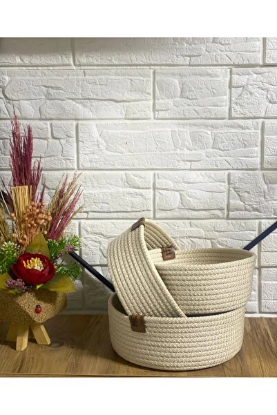 ENA سلة تنظيم ثلاثية، منظم للحمام والمطبخ، سلة من القش 25*8 23*7 21*6