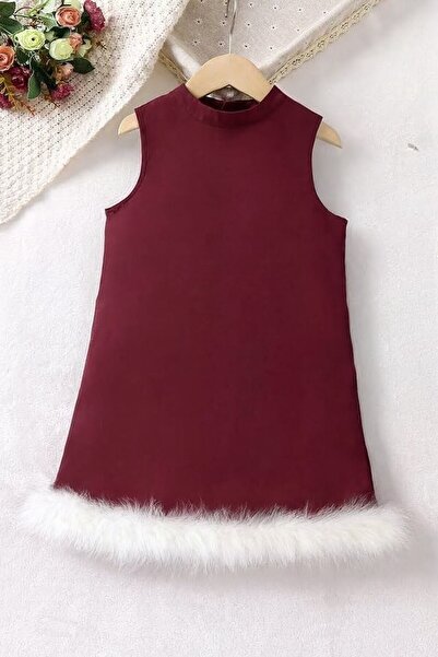 shop Βουργουνδί χρώματος κοριτσίστικο φόρεμα με λεπτομέρειες από λευκά φτερά