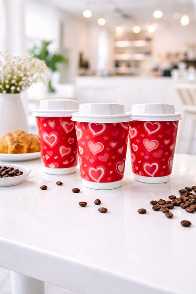 DODO PACK 8 OZ ÇİFT KATLI KALPLİ BASKILI KIRMIZI (DW) 20 ADET KARTON BARDAK +...