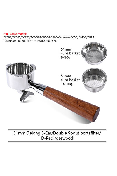 Choice7 51mm 3-Ear RosewoodD 51mm Double Spout Coffee Portafilter for 51MM 3 ...