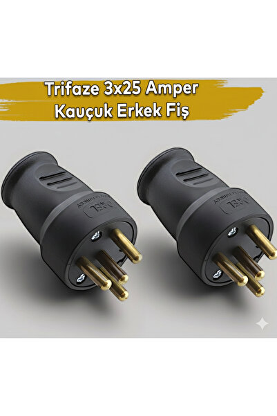 Toptancı Amca Trifaze Kauçuk Üç Fazlı Erkek Fiş 25 Amper 380 Volt Sanayi Elek...