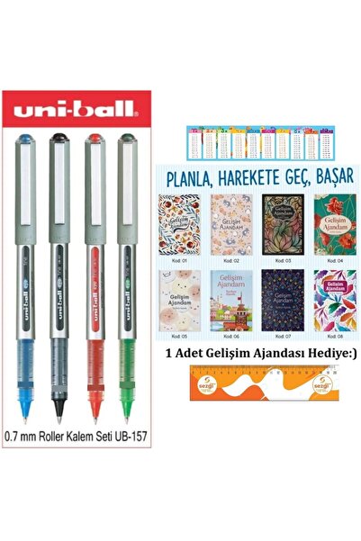 UNİ-BALL Uniball Eye Fine 0.7 mm Roller Pen Set 4 Pieces Ub-157 and 1 Piece o...