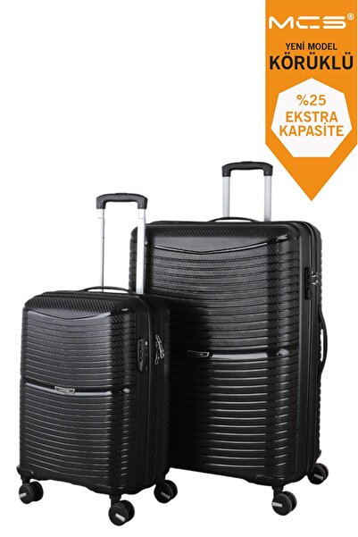 MÇS V379 AURA Y.ÜRETİM PP VALİZ 55 CM + 75 CM SİYAH SET